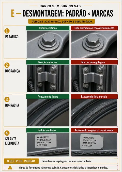 Página do manual — marcas de desmontagem, comparação padrão x investigue
