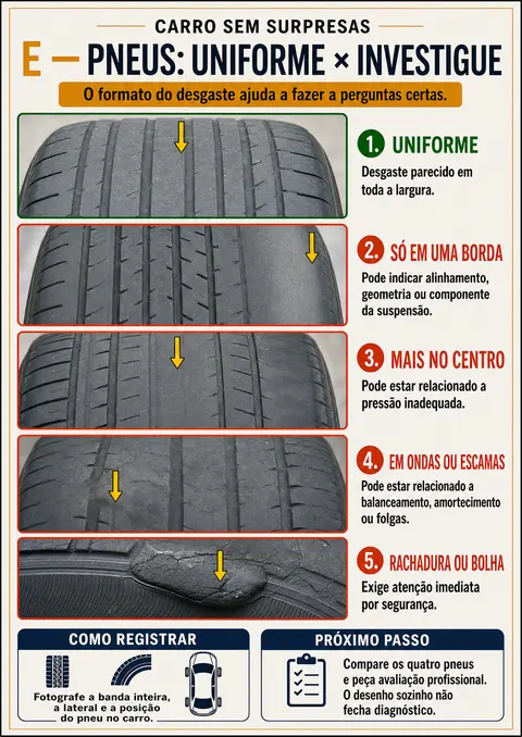Página do manual — pneus, comparação padrão x investigue